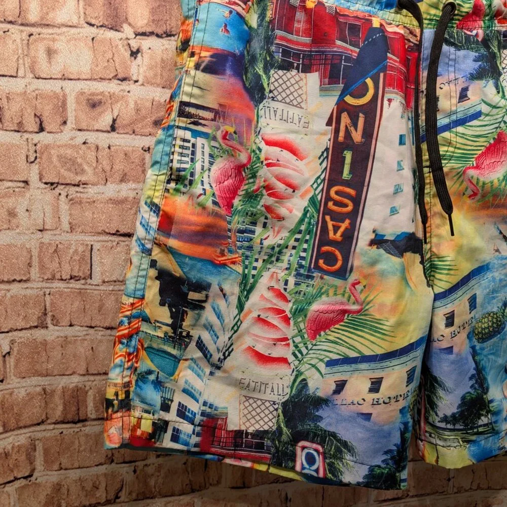 Surf Society Swim Shorts Colorful Casino Print  Size Large